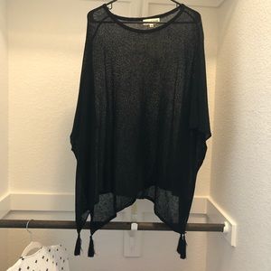 Johnny Was Black Sheer Poncho with Tassel Accents